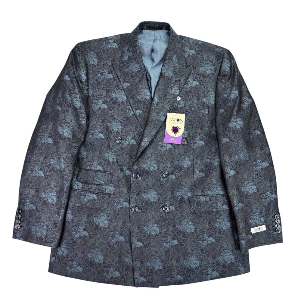 Tayion Mens Classic Fit Jacquard Double-Breasted Dinner Suit Jacket Navy 44R